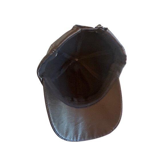 Zleevo Brown Faux Vegan Leather Baseball Cap Adjustable Strap Streetwear - Picture 5 of 6
